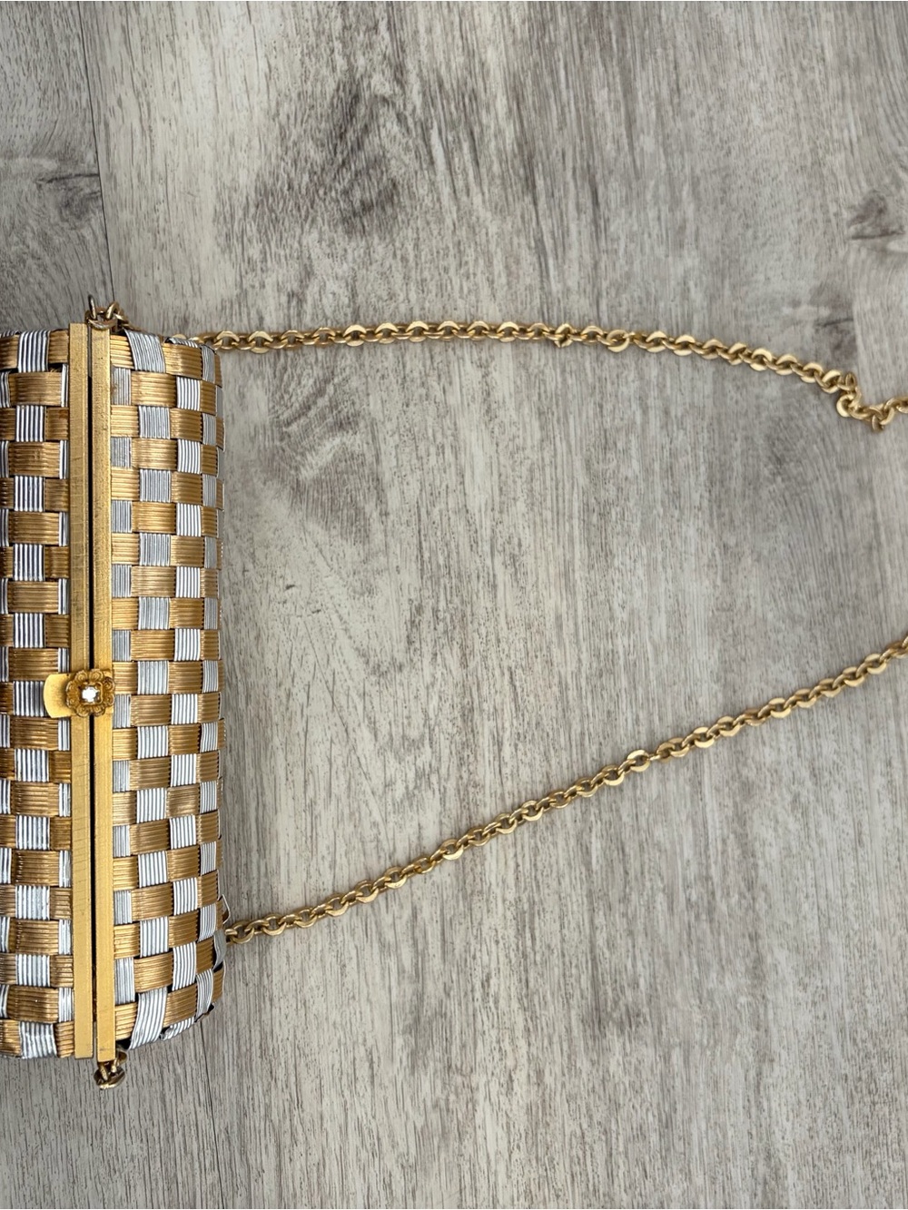 Vintage Walborg Hand Clutch Purse Gold Silver Woven Cylinder Bag Made in Italy